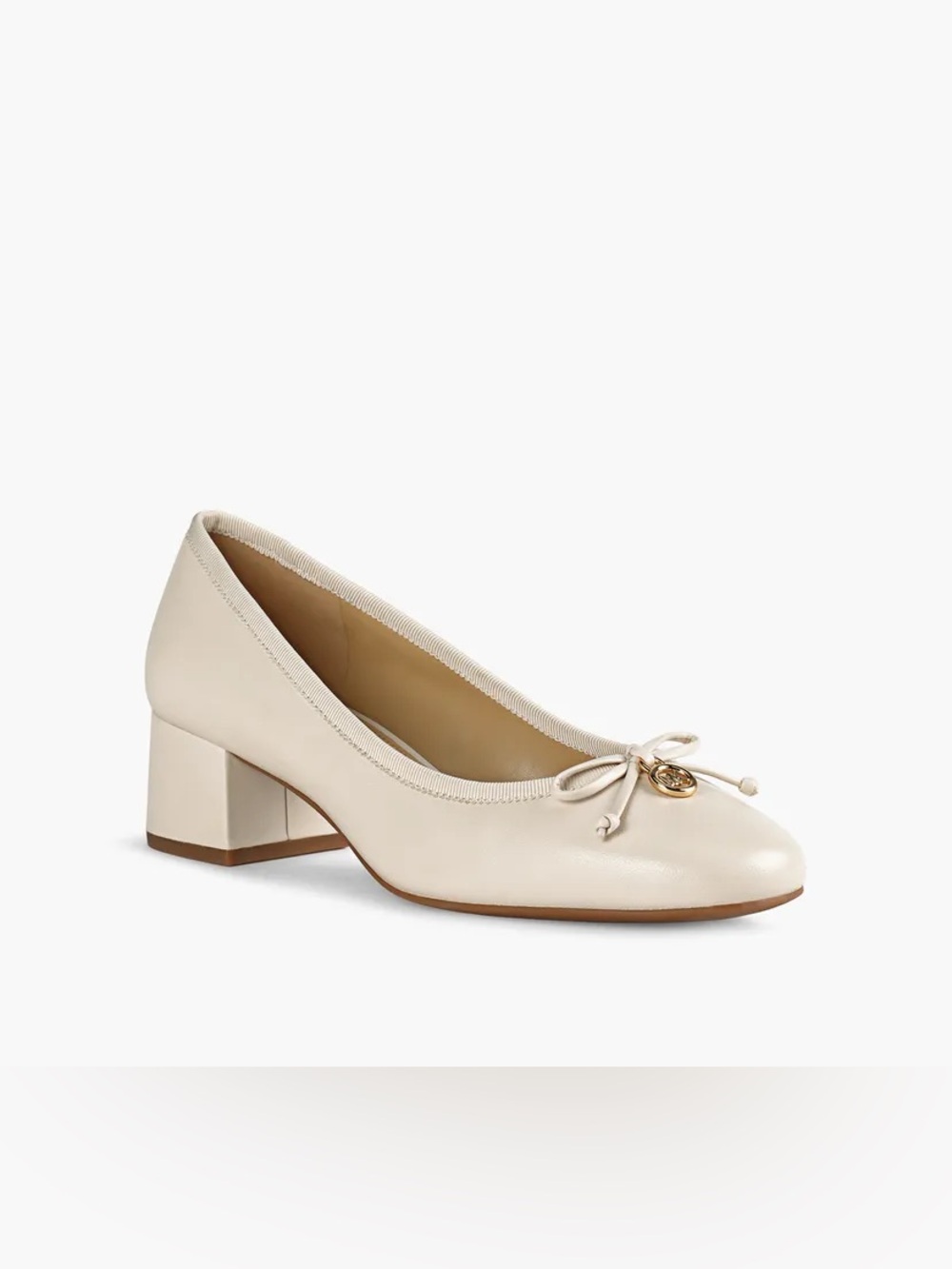 Michael Kors Light Cream Leather Piper Flex Mid Pump Cushion Insole Heel Shoes